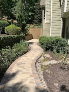 beautifully landscaped brick garden walkway atlanta home